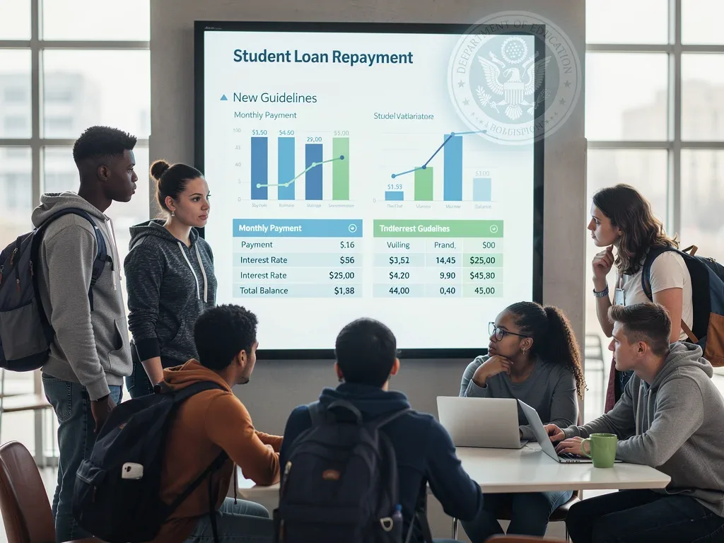 Students reviewing updated student loan repayment guidelines from the Education Department.