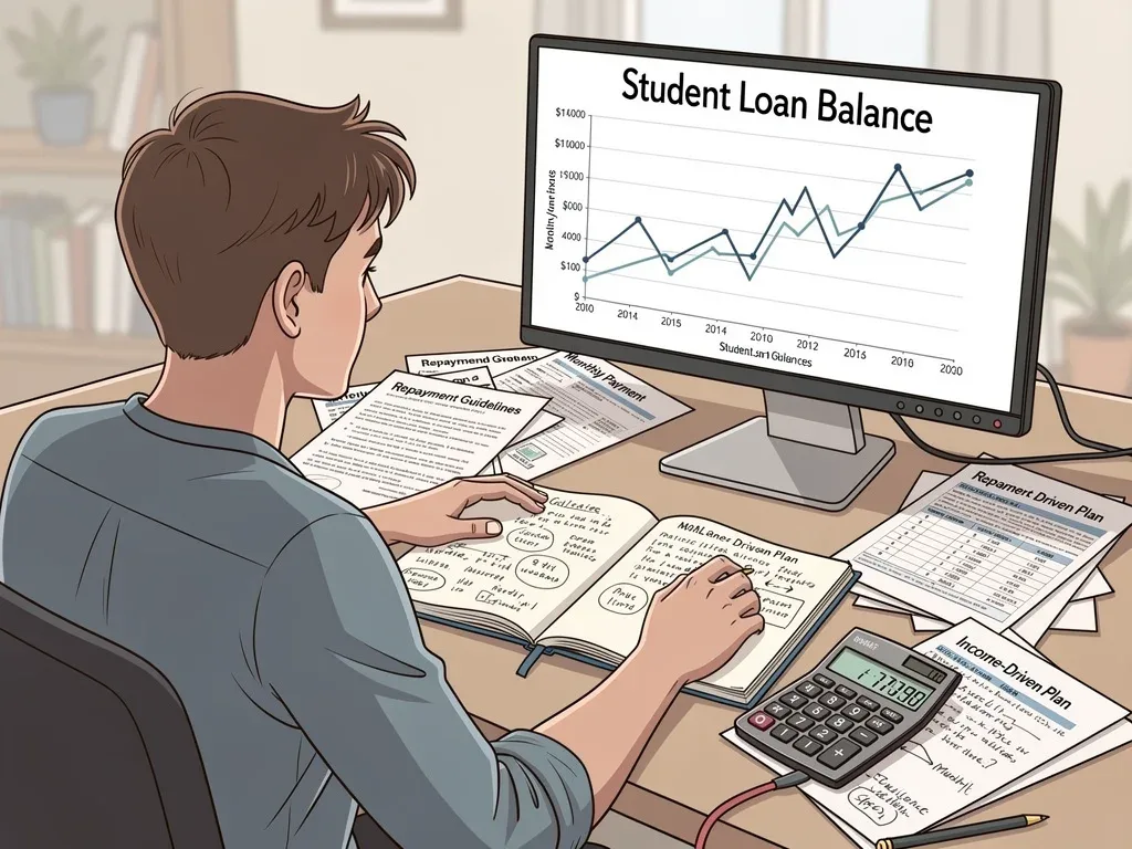 Person analyzing student loan balances under new repayment guidelines.
