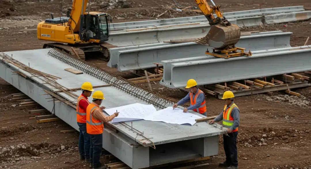Construction workers on a large bridge renovation project