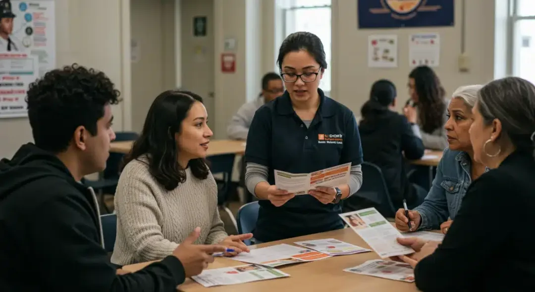 Community health worker educating residents on public health measures