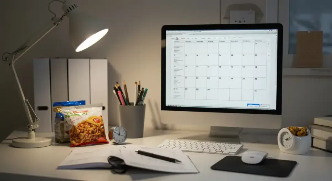 Organized home office for effective online study and time management