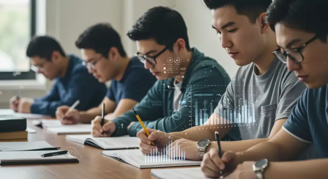 Students preparing for standardized tests, symbolizing the future of admissions.