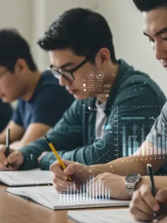 Students preparing for standardized tests, symbolizing the future of admissions.
