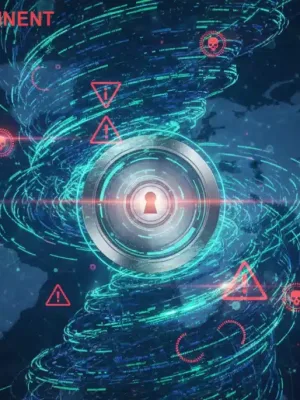 Digital lock with red alert symbols, illustrating a cybersecurity threat surge.