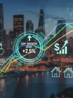 Infographic showing 2.5% GDP growth for 2026 economic forecast, impacting US finances.