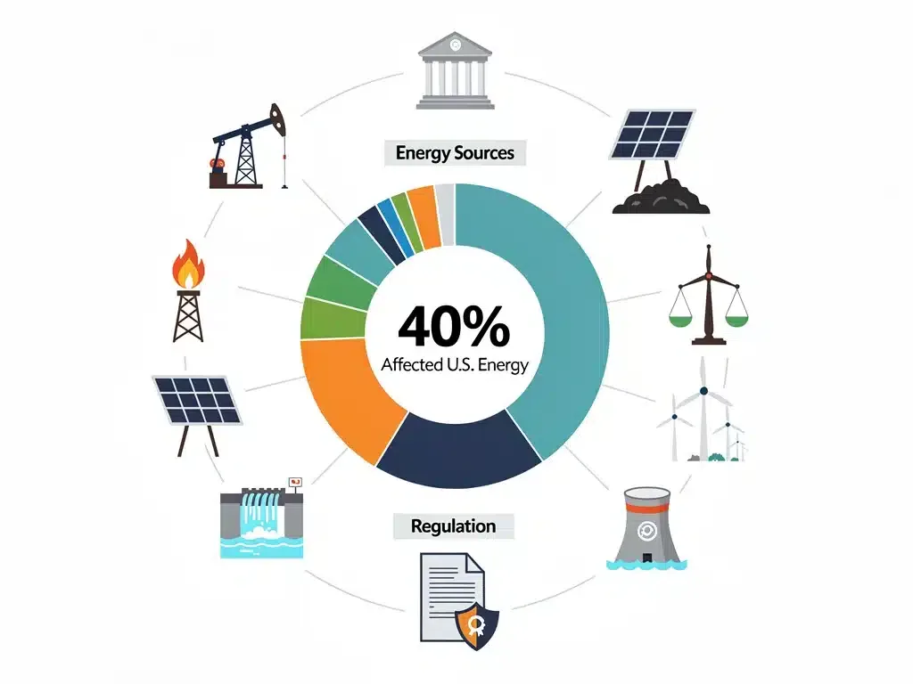 Infographic showing 40% of US energy consumers affected by new energy regulations.