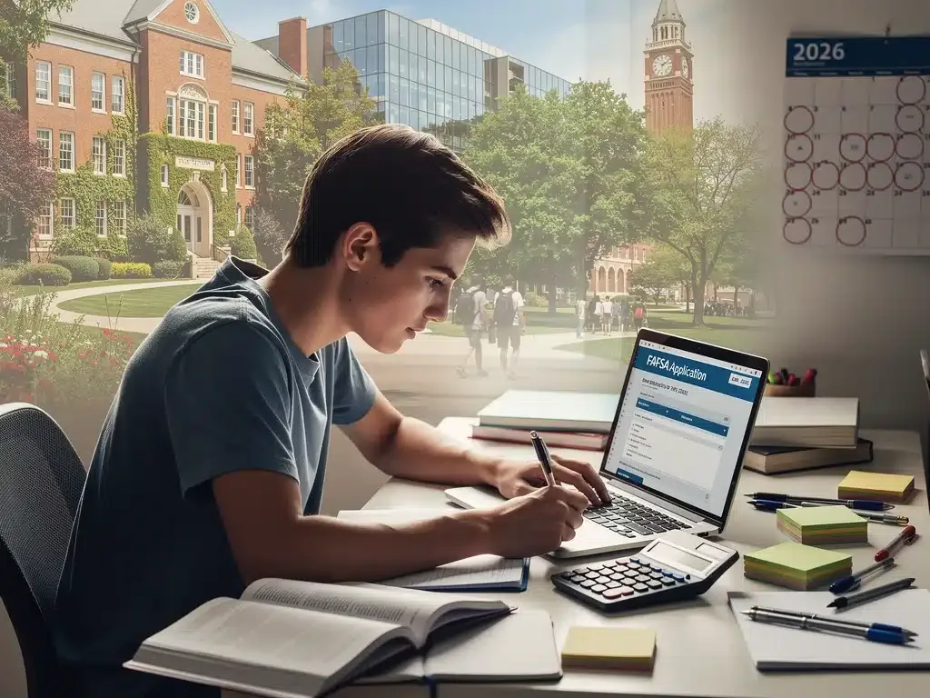 Student navigating FAFSA Changes 2026 on laptop, planning for federal aid
