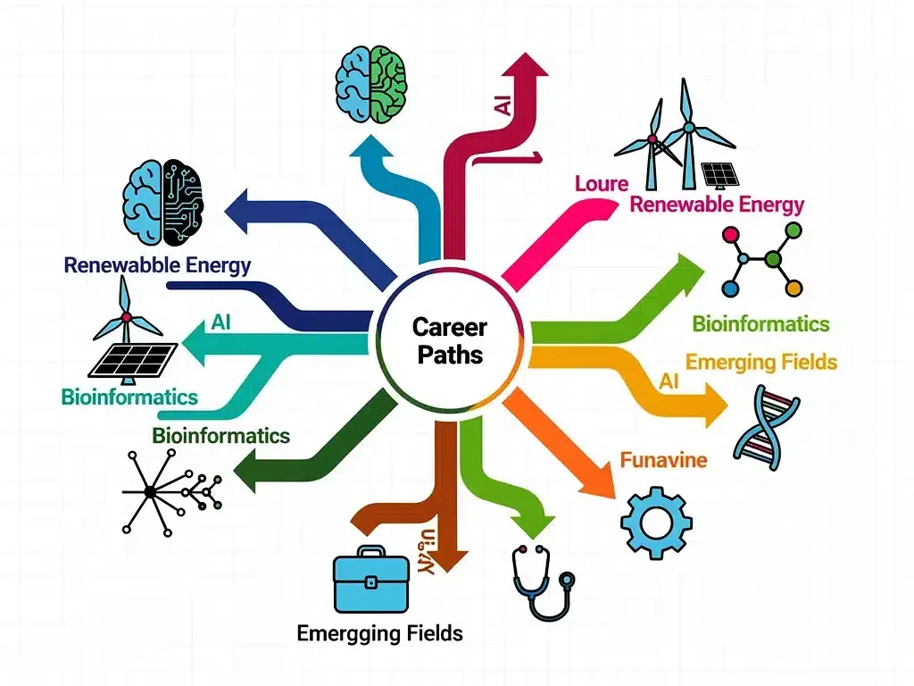 Infographic illustrating diverse career paths and job growth in emerging academic sectors.