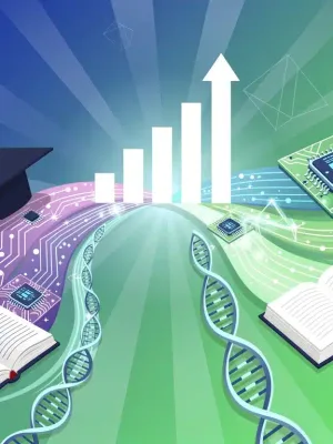 Illustration showing symbols of emerging academic fields and strong job growth projections for 2026 in the US.