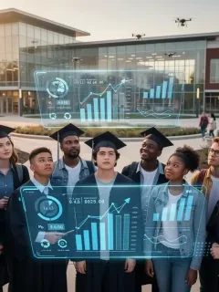 Students analyzing future job market trends and degree ROI projections for 2026