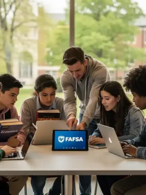 Students reviewing FAFSA changes on a tablet for college applications