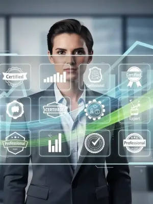 Professional analyzing digital certifications for future job growth