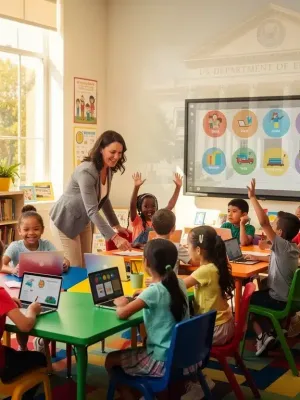 Diverse students in modern classroom with US Department of Education priorities