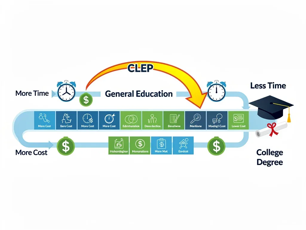 Infographic showing CLEP as a shortcut to bypass general education requirements.