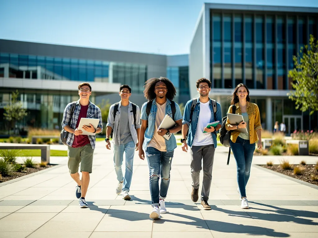 University students on campus, representing modern higher education trends.