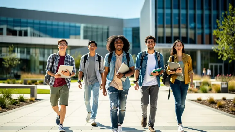 University students on campus, representing modern higher education trends.