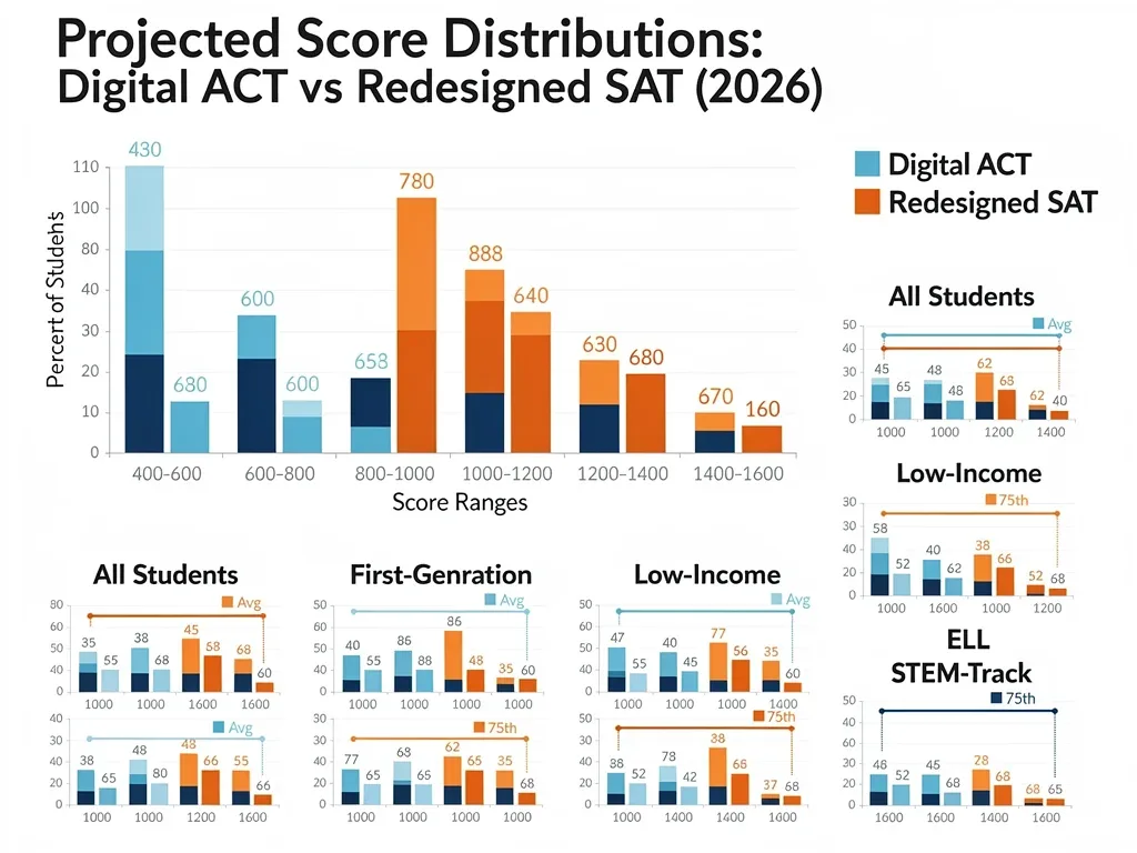 Projected 2026 scoring distributions for Digital ACT and Redesigned SAT