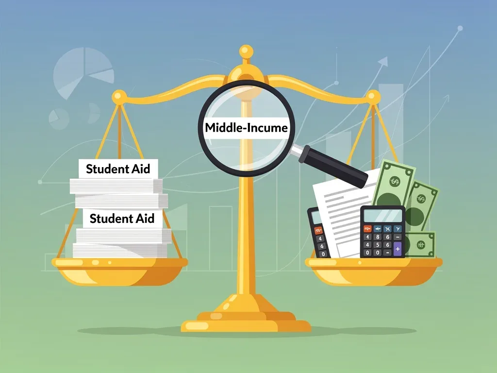 Illustration of FAFSA form, calculator, and graduating student, symbolizing changes in financial aid eligibility for middle-income students.