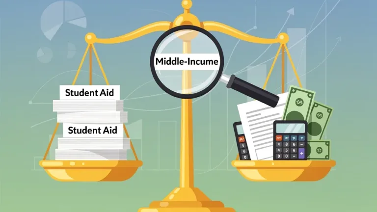Illustration of FAFSA form, calculator, and graduating student, symbolizing changes in financial aid eligibility for middle-income students.