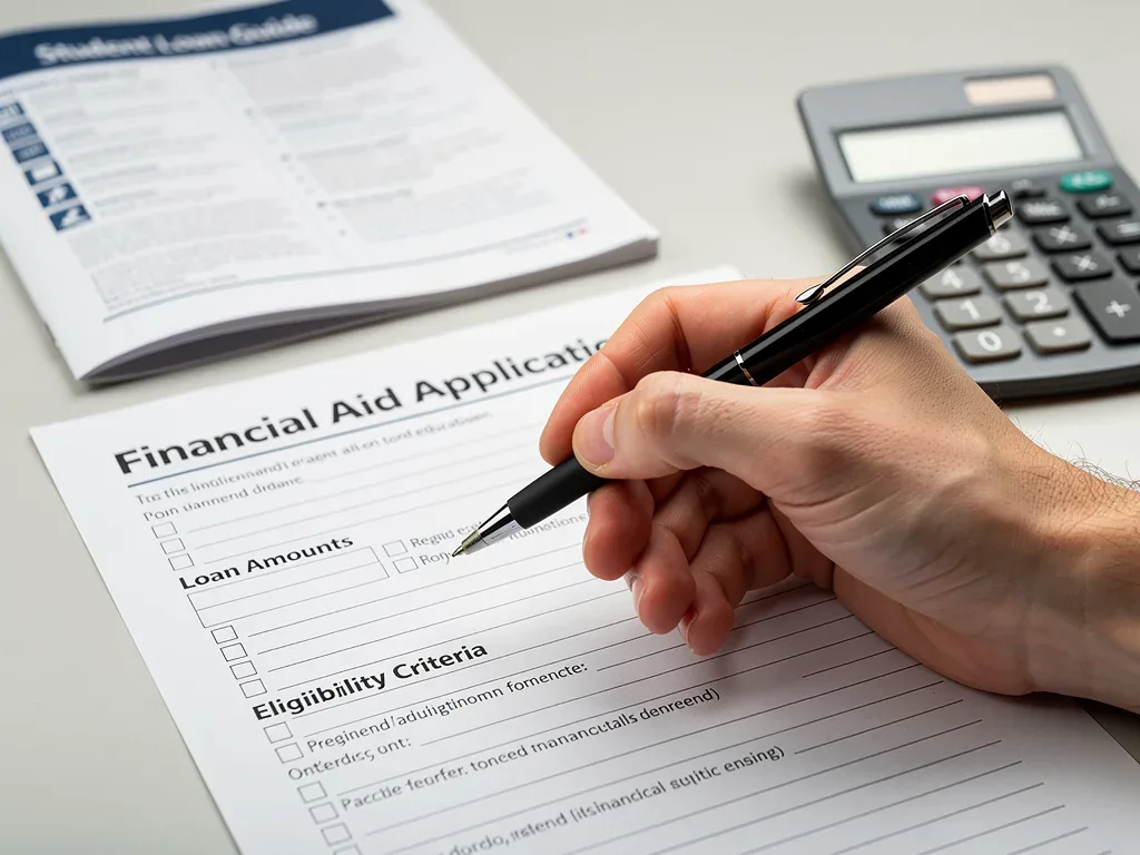 Detailed view of a student meticulously filling out a financial aid application