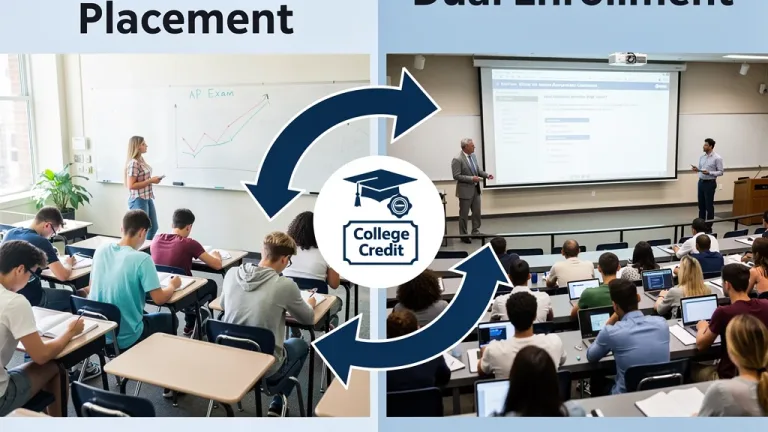 Students comparing Dual Enrollment and Advanced Placement college credit transfer options.