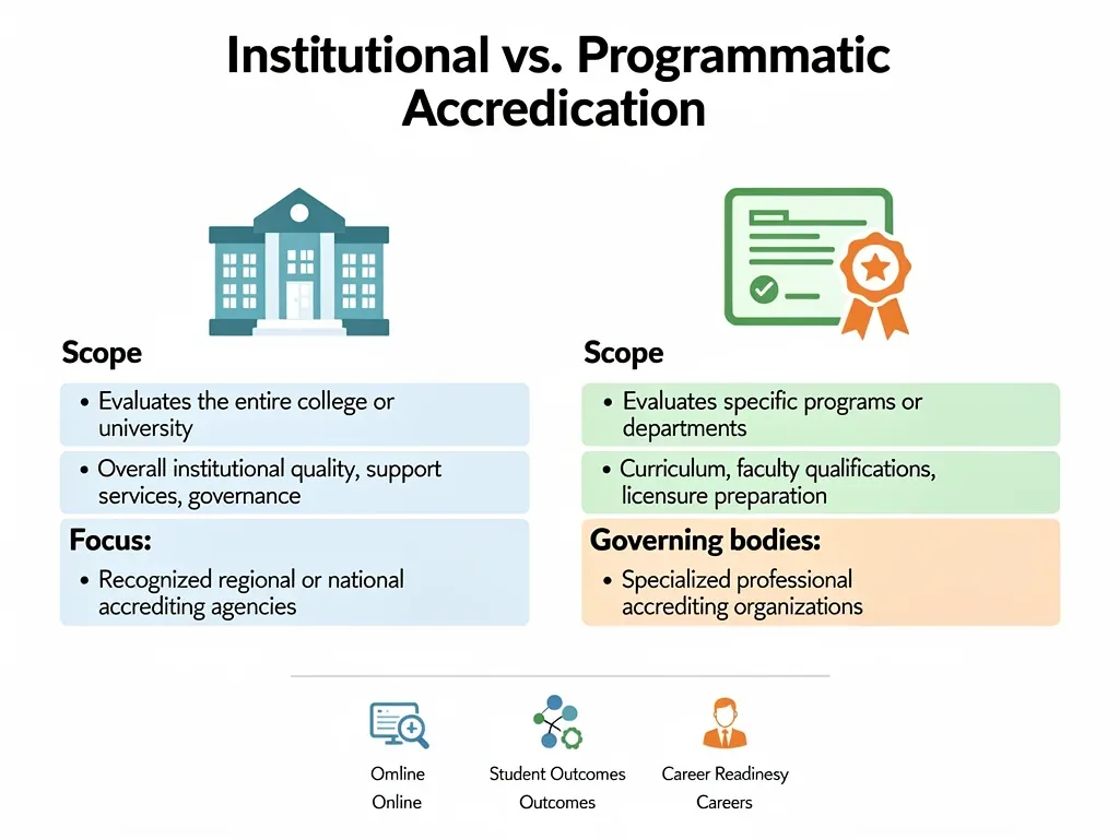 Comparative infographic of institutional and programmatic accreditation criteria