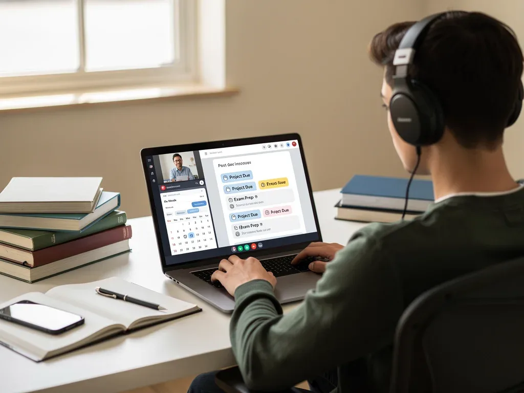 Student utilizing extended time and flexible deadlines for online college coursework