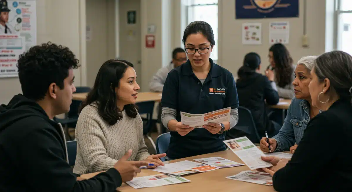 Community health worker educating residents on public health measures