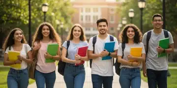 Diverse college students on campus, symbolizing educational opportunity and success.