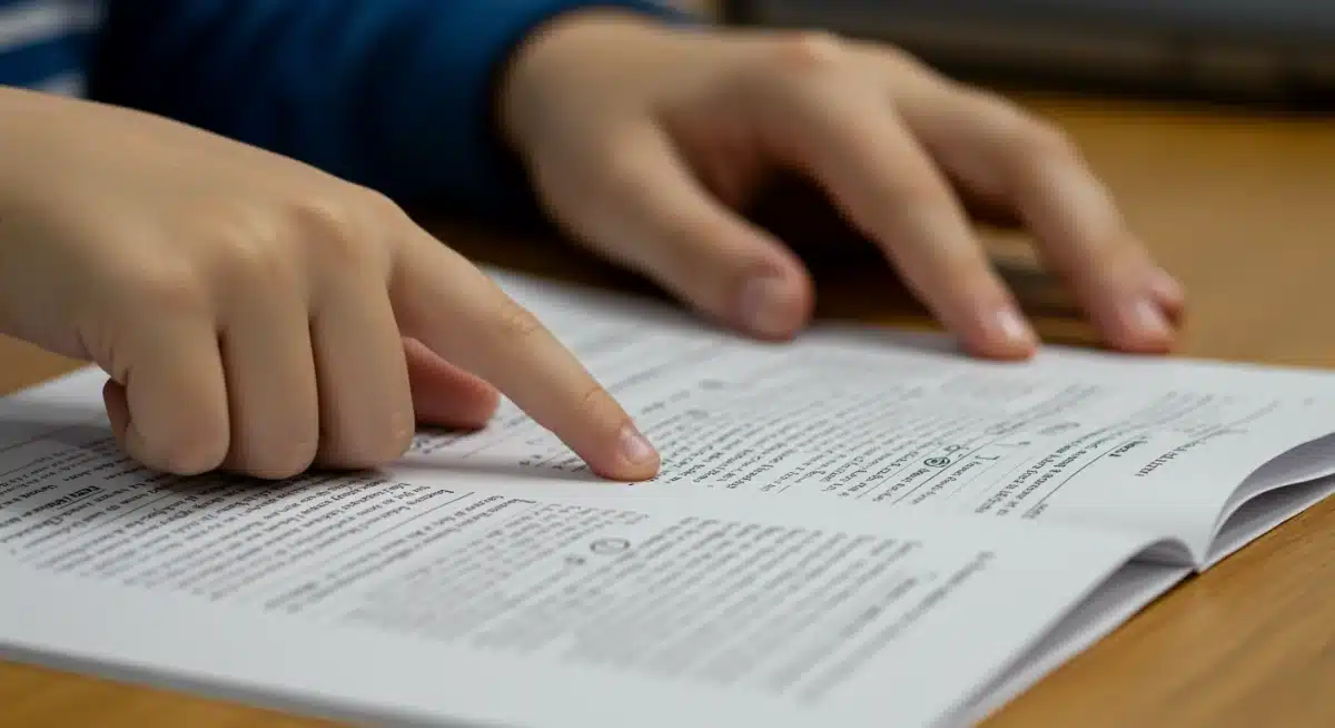 Child pointing to IEP document details in special education