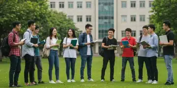 College students discussing financial aid on campus