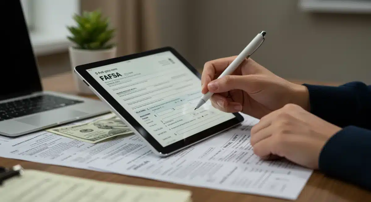 Person completing FAFSA form on tablet