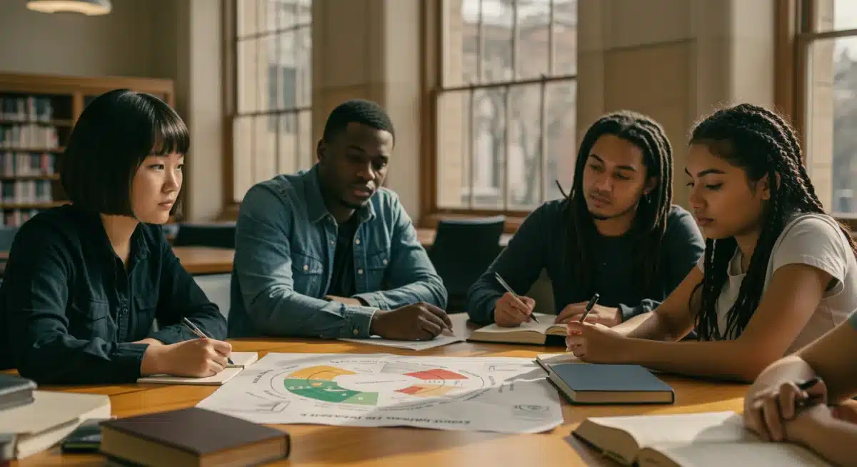 Students discussing financial planning for federal student loans