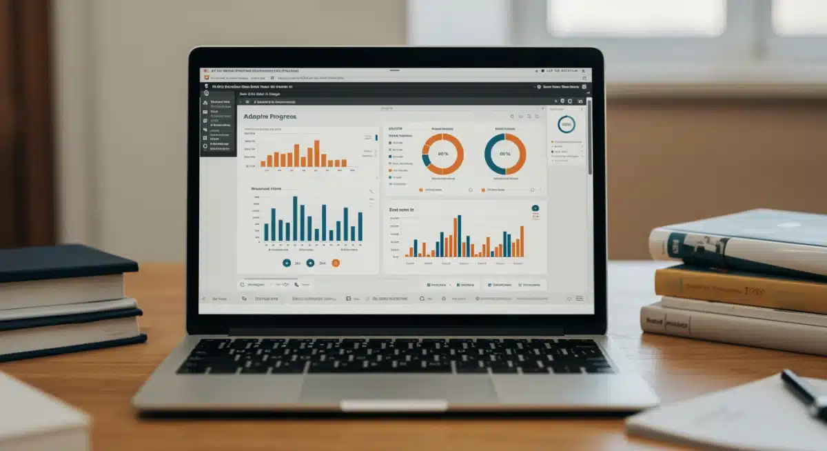 AI-powered personalized learning platform on a laptop, showing adaptive assignments and student progress.