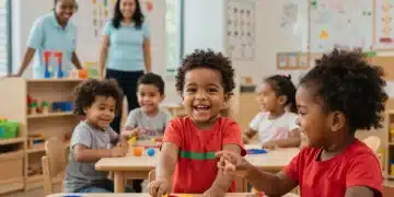 Children learning in a bright preschool classroom, symbolizing expanded early childhood education access.