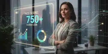Person confidently viewing a 750+ FICO score on a digital dashboard, representing successful credit score optimization.